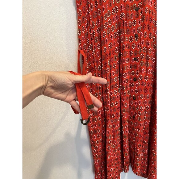Maeve Anthropologie Red Daisy Midi Shirtdress Size 8 Belted Buttons Christmas - Picture 10 of 16